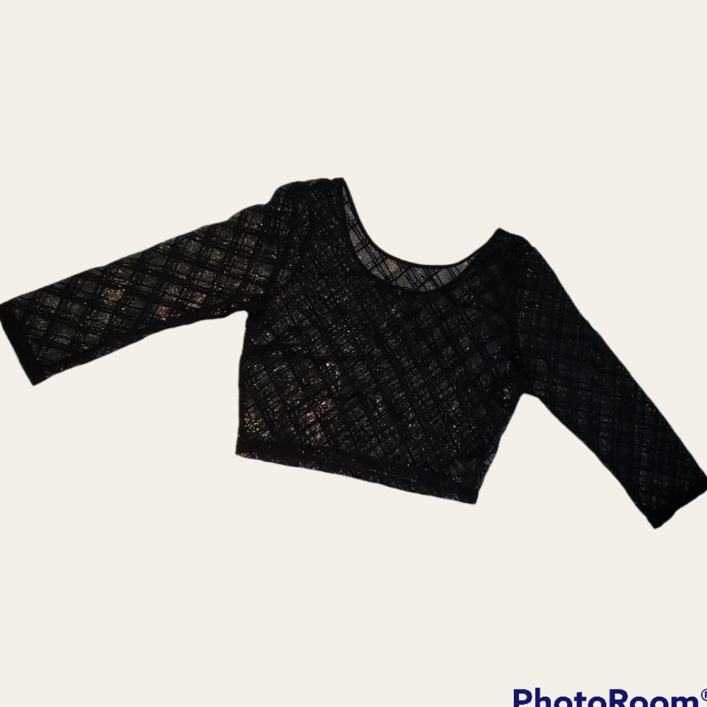 Black sheer long sleeved crop top